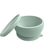 Abiie:﻿ Octopod Silicone Baby Suction Bowl With Lid (Sage Green)