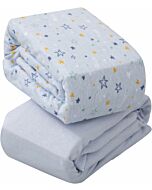 Clevamama: Jersey Cotton Fitted Sheets One Size Cot & Cot Bed [70x140x17cm] (Blue - 2pk)