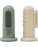 mushie: Finger Toothbrush (Cambridge Blue/Shifting Sand)