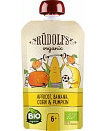 Rudolfs: Organic Baby Puree 110g [Apricot, Banana, Corn & Pumpkin] (6m+) [HALAL]