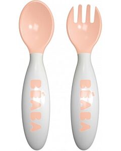 Beaba: Second Stage Ergonomic Cutlery Set of 2 (Nude/Beige) with case - 20% OFF!