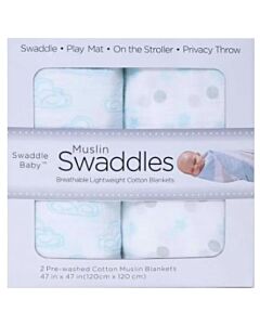 Earth Bebe: Muslin Swaddle (120cm*120cm) - Blue Cloud