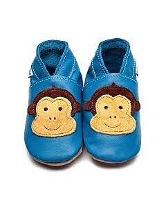 Inch Blue: Soft Sole Leather Shoes - Cheeky Monkey Blue - Medium (6-12 months)