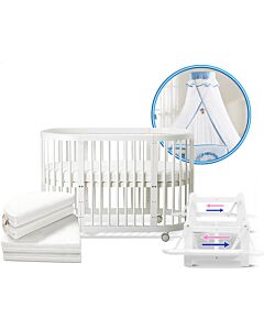 CHILUX Multifunctional Oval Baby Cot (COMBO 4: Cot + Coir Mattress + Mosquito Net)