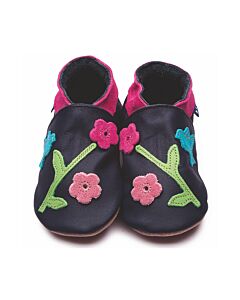 Inch Blue: Soft Sole Leather Shoes - Oriental Bird Navy - Child Small (2-3 years)