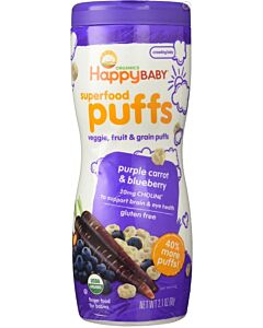 Happy Baby: Organic Puffs (Purple Carrot and Blueberry) GLUTEN FREE - Finger food for babies