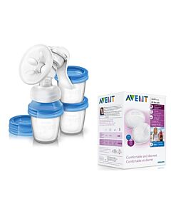AVENT: Natural Manual Breast pump with Reusable Milk Storage Cups + FREE! AVENT: Disposable Breast Pads 60pcs