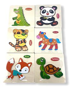 Funny Kid's: Solid Small Puzzle - Tortoise, Panda, Fox, Horse, Tiger & Dinosaur (Set B) - 10% OFF!!