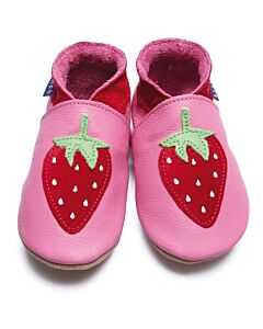 Inch Blue: Soft Sole Leather Shoes - Strawberry Rose Pink - Small (0-6 months)