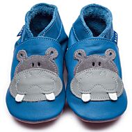 Inch Blue: Soft Sole Leather Shoes - Hippo Blue/Grey - Extra Large (18 -24 months)