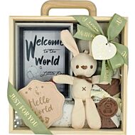 Angeliz Baby: Gift Welcome To The World Baby Hamper Wooden Box Unisex [0-6M] (9Pcs)