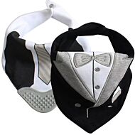 Earth Bebe: 2 Bandana Bib with Teether - Tuxedo