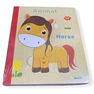 Funny Kid's: Wooden Book Puzzle - Animal 1 (Horse, Elephant)