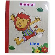 Funny Kid's: Wooden Book Puzzle - Animal 2 (Monkey, Lion)