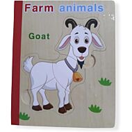 Funny Kid's: Wooden Book Puzzle - Farm Animals 3 (Goat, Frog)