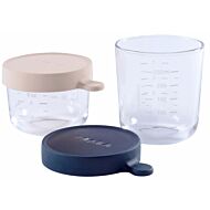 Beaba: Set Of 2 Glass Containers (150ml/5oz + 250ml/8oz) - Pink / Midnight - 10% OFF!!