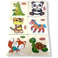 Funny Kid's: Solid Small Puzzle - Tortoise, Panda, Fox, Horse, Tiger & Dinosaur (Set B) - 10% OFF!!