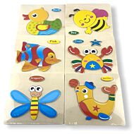 Funny Kid's: Solid Small Puzzle - Sea Lion. Crab, Fish, Dragonfly, Bee & Duck (Set D) - 10% OFF!!
