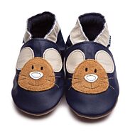 Inch Blue: Soft Sole Leather Shoes - Squeak Navy - Large (12-18 months)