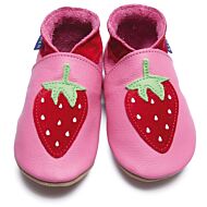 Inch Blue: Soft Sole Leather Shoes - Strawberry Rose Pink - Small (0-6 months)