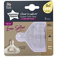 Tommee Tippee: Super Soft Teat with EASI-VENT Valve - Vari-Flow (0 mths+) (2pk)